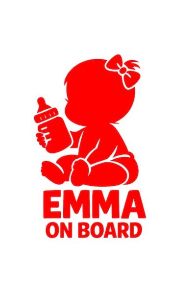 OEM Autocolant decorativ auto  "EMMA ON BOARD ", 10cm, Roșu