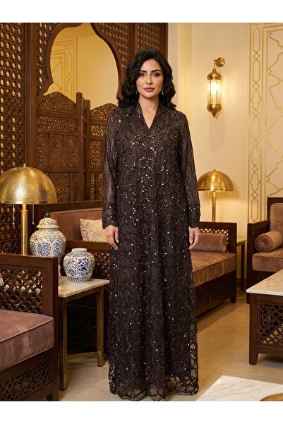 Finelook Luxury Sequin Embellished Maxi Kaftan Dress for Women – Elegant Mode...