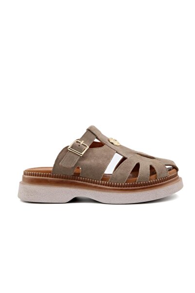 Castle Black 45580 Genuine Leather Khaki Women's Slippers