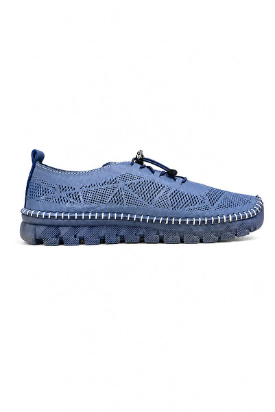 Ekonomik Ayakkabı Genuine Leather Women's Blue Casual Shoes Gel Sole Smart La...