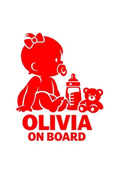 OEM Autocolant decorativ auto  "OLIVIA ON BOARD ", 10cm, Roșu