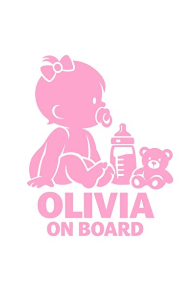 OEM Autocolant decorativ auto  "OLIVIA ON BOARD ", 10cm, Roz