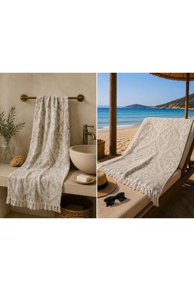 Missi Ege Esintisi Saray Jacquard Double Faced Peshtemal - Μπεζ - 100% Βαμβάκ...