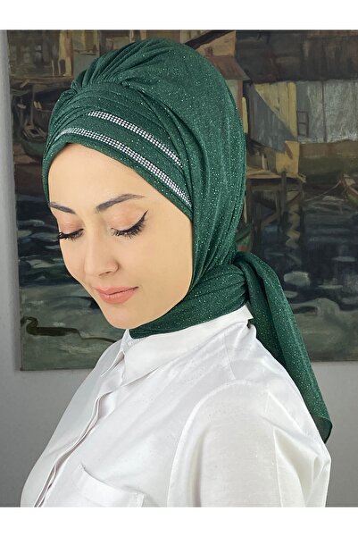 MY UKİYO SORE Simli Şifon Drapeli Çift SIra Taş Detaylı Tesettür Abiye Şal