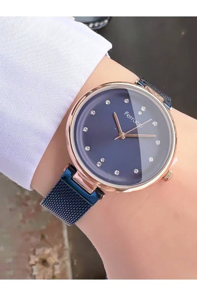 Ferrucci Women's Navy Blue Wicker Cord Stone Dial Wristwatch with 2 Year Warr...