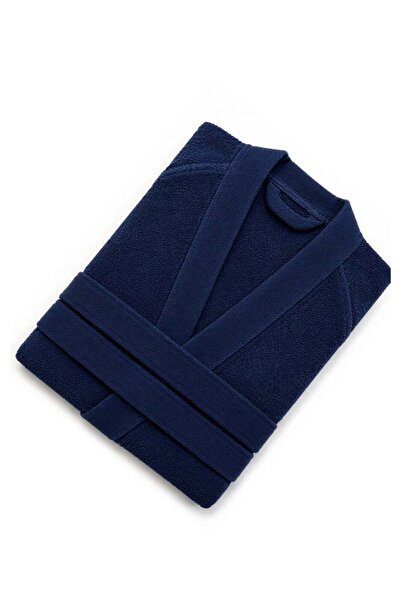 MY COTTON Unisex Navy Blue Kimono Bathrobe 100% Cotton Soft Absorbent Spa & H...