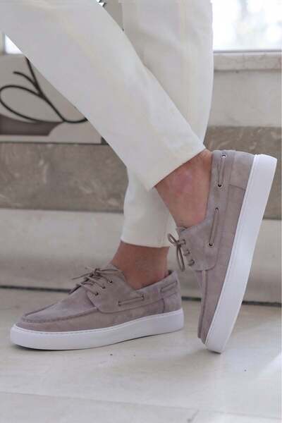 Shoetyle - Genuine Suede Leather Beige Color Casual Men's Shoes - 115-K512-1065