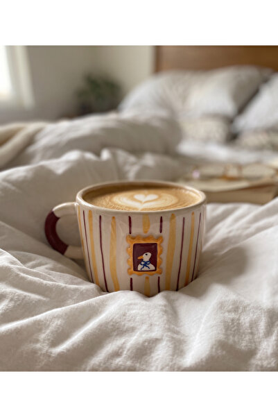woness studio El Yapımı Çerçeve Ördek Detaylı Geniş Seramik Kupa