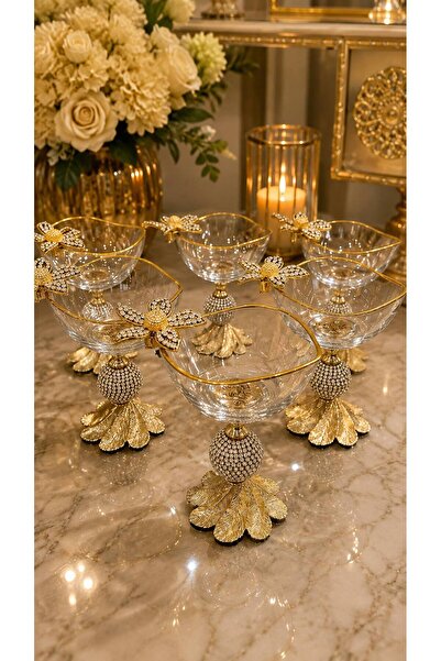Niyara home 6-Piece Ice Cream Set Made of Glass and Metal