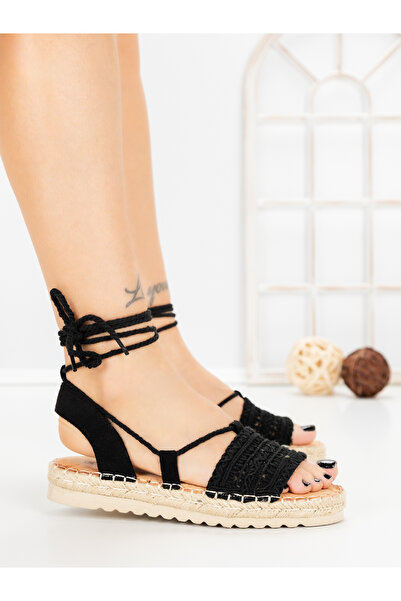 CINK ME Sandale dama cu talpa joasa negre din material textil Enzira
