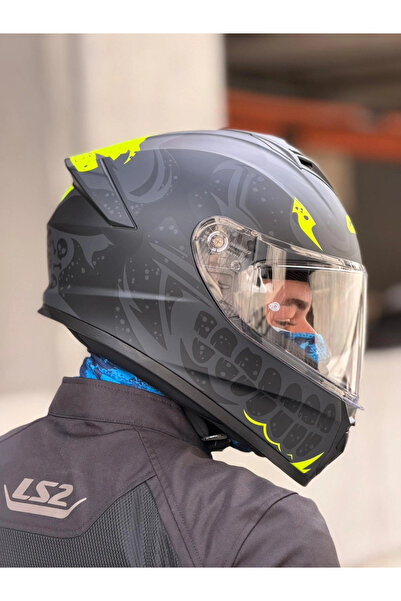 Givi 50.X BONES MAT SİYAH-NEON SARI KASK (ŞEFFAF VİZÖR)