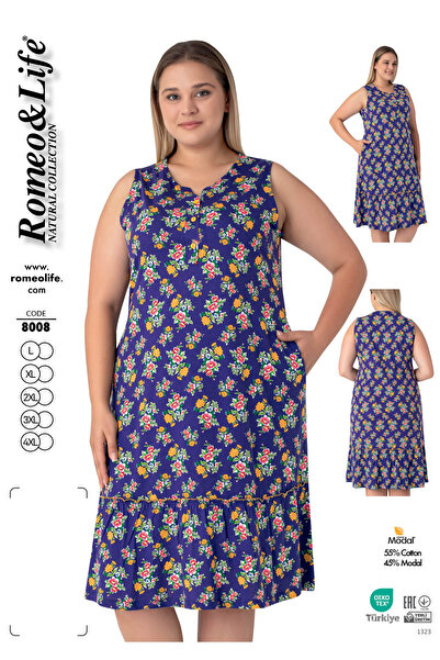 ROMEO LİFE Women's Large Size Cotton Modal Fabric Short Dress 8008