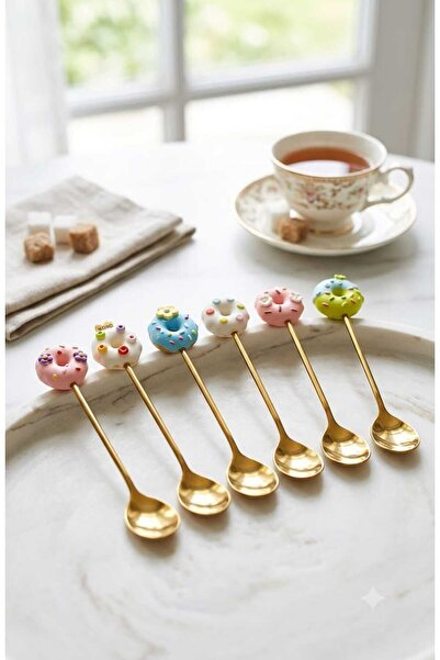 Funny Life Cute Donut Design Colorful Tea and Coffee Spoon Set (6 Pieces) - G...
