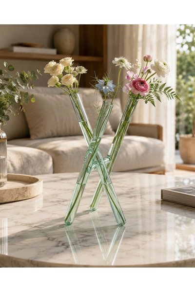 Evcihome X Turquoise Glass Vase Decorative Modern Design Flower Vase Living R...