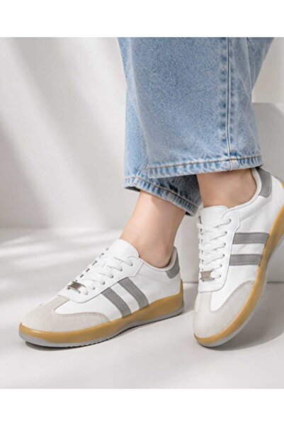 GAK RUN Retro Unisex Sneaker Beyaz Gri – Rahat Günlük Spor Ayakkabı | Kaymaz Taban