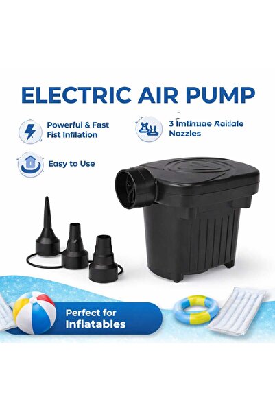 IQRAA Electric Air Pump for Inflatables with 3 Nozzles Fast Inflation Pump