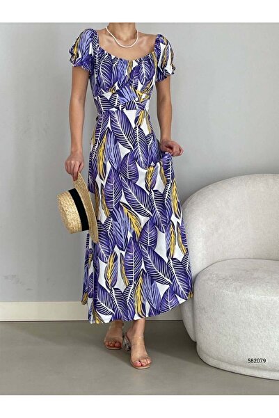 Modafeminen Desen2 Square Collar Midi Dress 582079