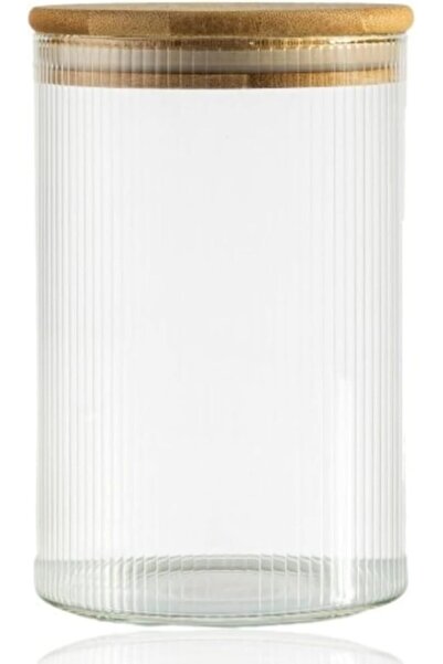 Yıldızan Ohbe Express Store 300 ml Round Striped Glass Jar with Bamboo Lid – ...