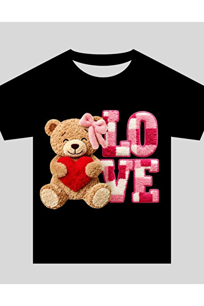 TİMİSİVA Children's Printed Crew Neck Short Sleeve Black T-Shirt