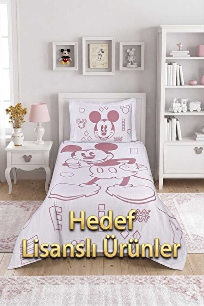 Taç Lisanslı Jakar Mickey Mouse Tek Kişilik Yatak Örtüsü Seti