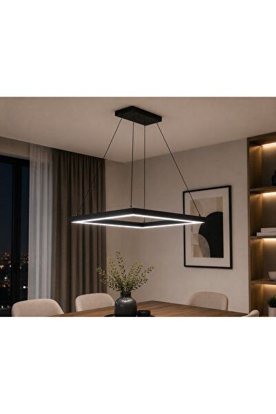 redpool24 90 cm Siyah Kare Lineer LED Avize Modern Sarkıt Mutfak Yemek Masası...