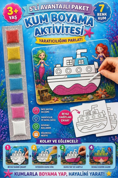Minik Mucitler Hobi ve Oyuncak Kum Boyama Aktivite Seti 5'li Avantajlı Paket-...