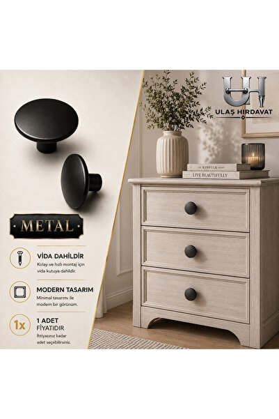 Ulaş Hırdavat METAL Şık Tasarım Dekoratif Mantar Topuz Çekmece Kulpu Minimal ...