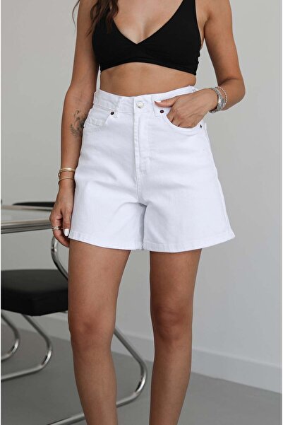 Havoş White Lena Basic Denim Shorts