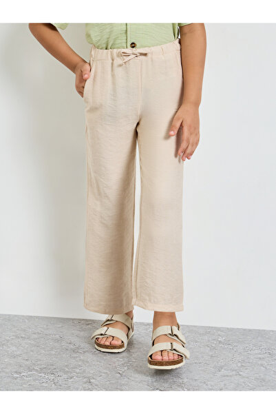 Styli Boys Plain Linen Look Pants with Drawstring Waist