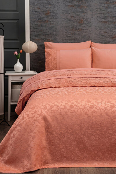 Sevim 7 Piece Pique Bedding Set with Duvet Cover - 240X260 cm Lace Chenille B...