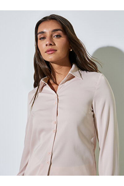 Styli Light Pink Solid Long Sleeves Casual Shirt