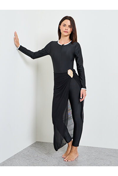 Styli Pack of 3 - Contrast Neck Piping Half Zip Swimsuit, Leggings and Tie Sa...
