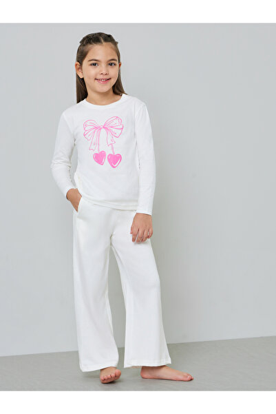 Styli Girls Bow Print Cotton T-Shirt and Pyjama Set