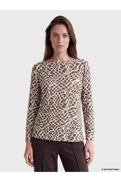 LC Waikiki Brown Crew Neck Patterned Women's T-Shirt