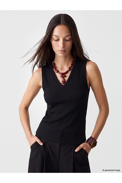 LC Waikiki Lcw Everyday Black V-Neck Women's Ribbed Tank Top
