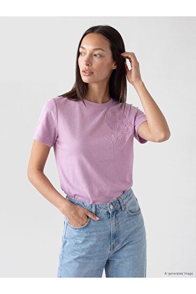 LC Waikiki Lcw Everyday Lilac Embroidered Soft Touch Women's T-Shirt