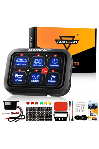 Auxbeam 6 LED Switch Panel On-Off Με μπλέ φωτισμό - Πλήρες σετ με καλωδίωση ai