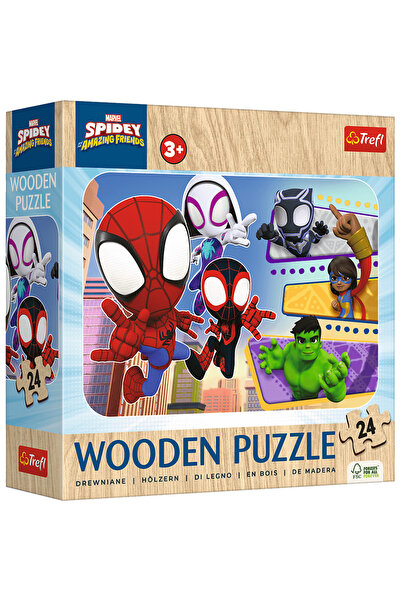 Trefl Puzzle din lemn Spidey si prietenii sai, 24 de piese, 28x19,5cm,
