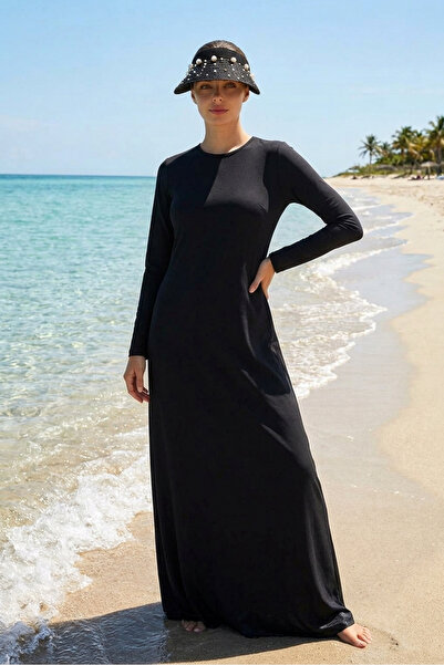 Marina Swimwear قبعة من القش الأسود مزينة باللؤلؤ والرافيا |   إتش إس آر2602-1
