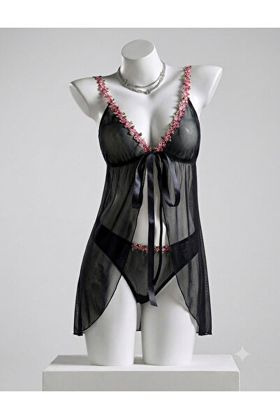 Sthxyfaith Lingerie for Women Front Open Babydoll Lace Chemise V Neck Mesh Sl...