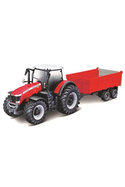 BBURAGO Macheta Tractor Massey Ferguson cu remorca - 1/50