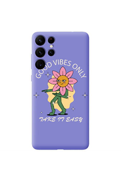 Other Samsung S22 Ultra Good Vibes Only Purple Colored Silicone TPU Θήκη