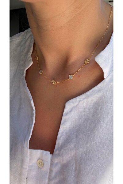 Tep's Jewellery Çoklu gümüş beyaz sedefli mini yonca kolye