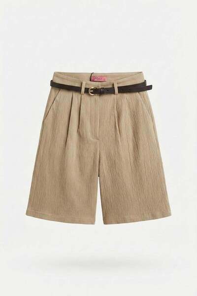 PAZEN MODA Satin Belted Bermuda Shorts