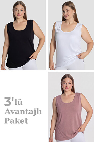 Arma Yıldız Women's Cotton Plus Size Thick Strap Undershirt 3-Pack