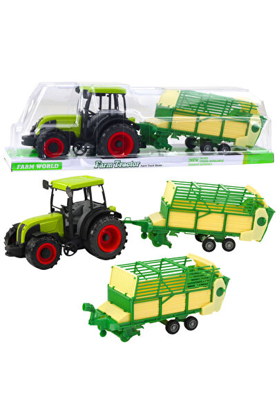 LeanToys Tractor agricol cu remorca, LEAN Toys, verde-negru, verde-galben, 49...