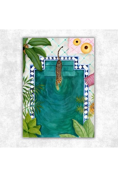Çılgıntrend Tablou fără ramă cu leopard la piscină - Poster de perete cu aspect luxos pentru sufragerie și dormitor