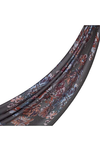 ipekevi Chrysanthemum Patterned Tensel Shawl 02144-Anthracite