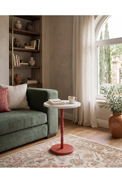 DUDECOR Sehpa Modern Sehpa Tekli Sehpa Kırmızı Sehpa Ahşap Sehpa Yan Sehpa
