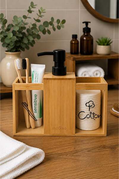 Karçiçeği Home Bamboo Liquid Soap Dispenser and Toothbrush Holder Organizer –...